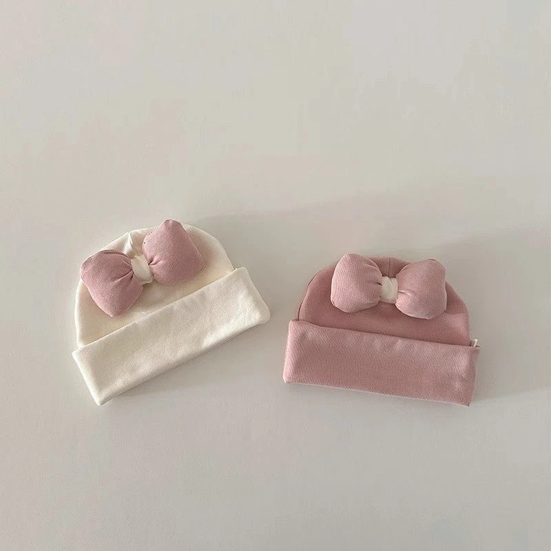 奶fufu粉~婴儿帽子护卤门套头帽新生儿胎帽可爱蝴蝶结公主帽春秋