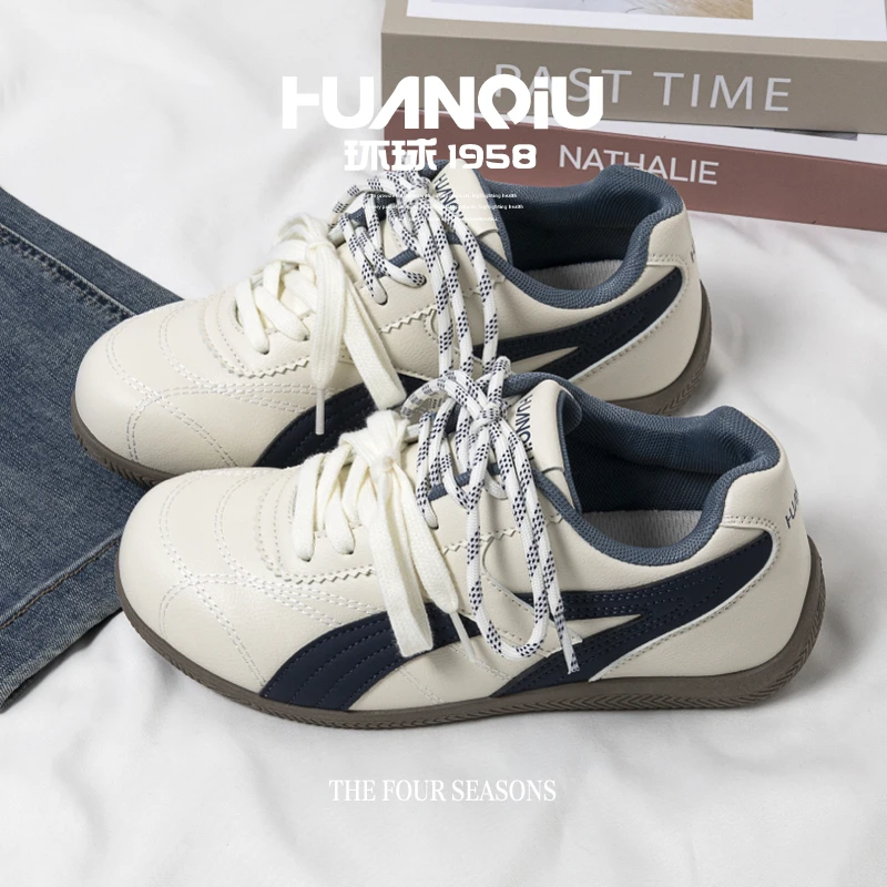 HUANQIU/环球女鞋学生潮流德训鞋女2025秋季新款隐形增高休闲板鞋