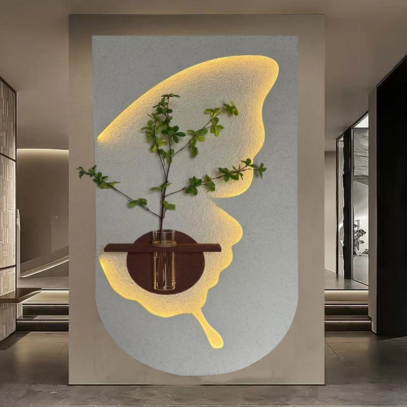 奶油砂岩玄关装饰画绿植水培绿植高级挂画走廊过道入户客厅壁画