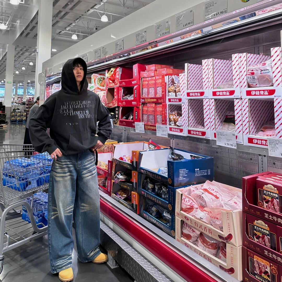 MARS 25秋季自然波纹复古水洗宽松牛仔裤男女同款