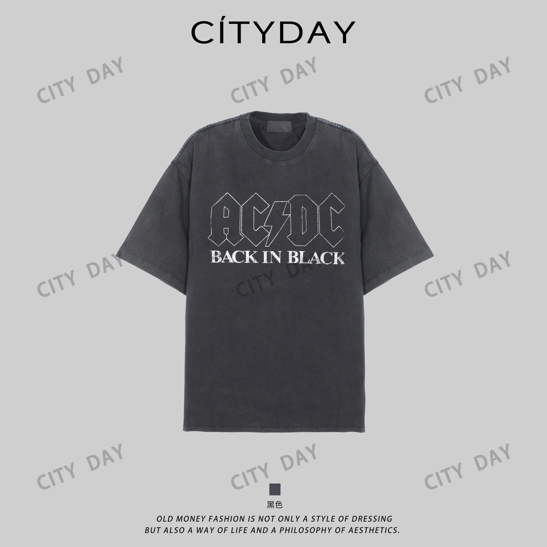 CityDay【潮灰私订】复古时尚潮流AC/DC 印花 T 恤 5828