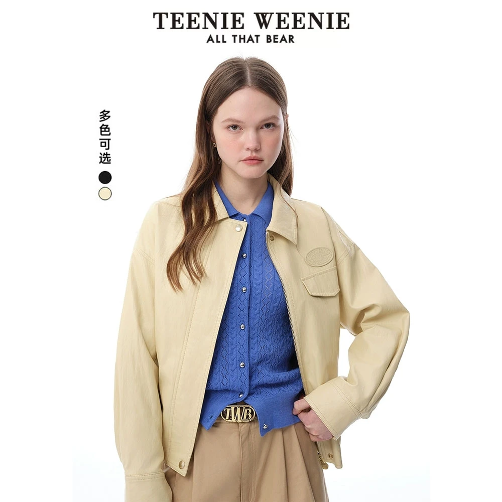 TeenieWeenie小熊25年春新款欧若风美式短款PU皮夹克TTJJ256308N