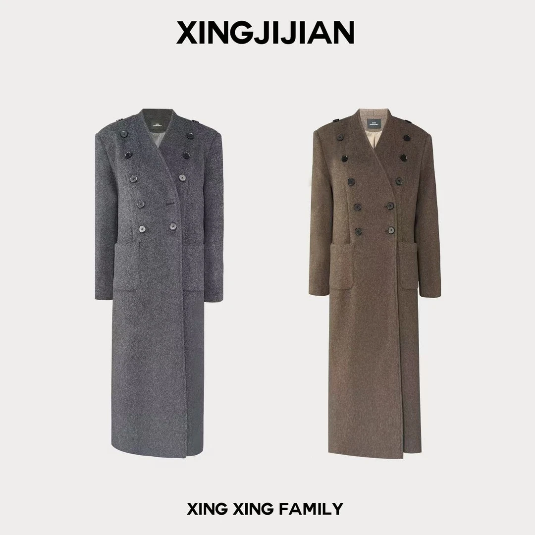 XINGXING 街拍女王 秋季长款轻奢气质黑色收腰设计师款双排扣风衣