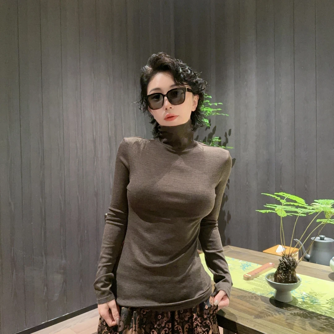 BETTY BAIRN  法国进口ROW同源桑蚕丝修身高领长袖打底25B-BW1331