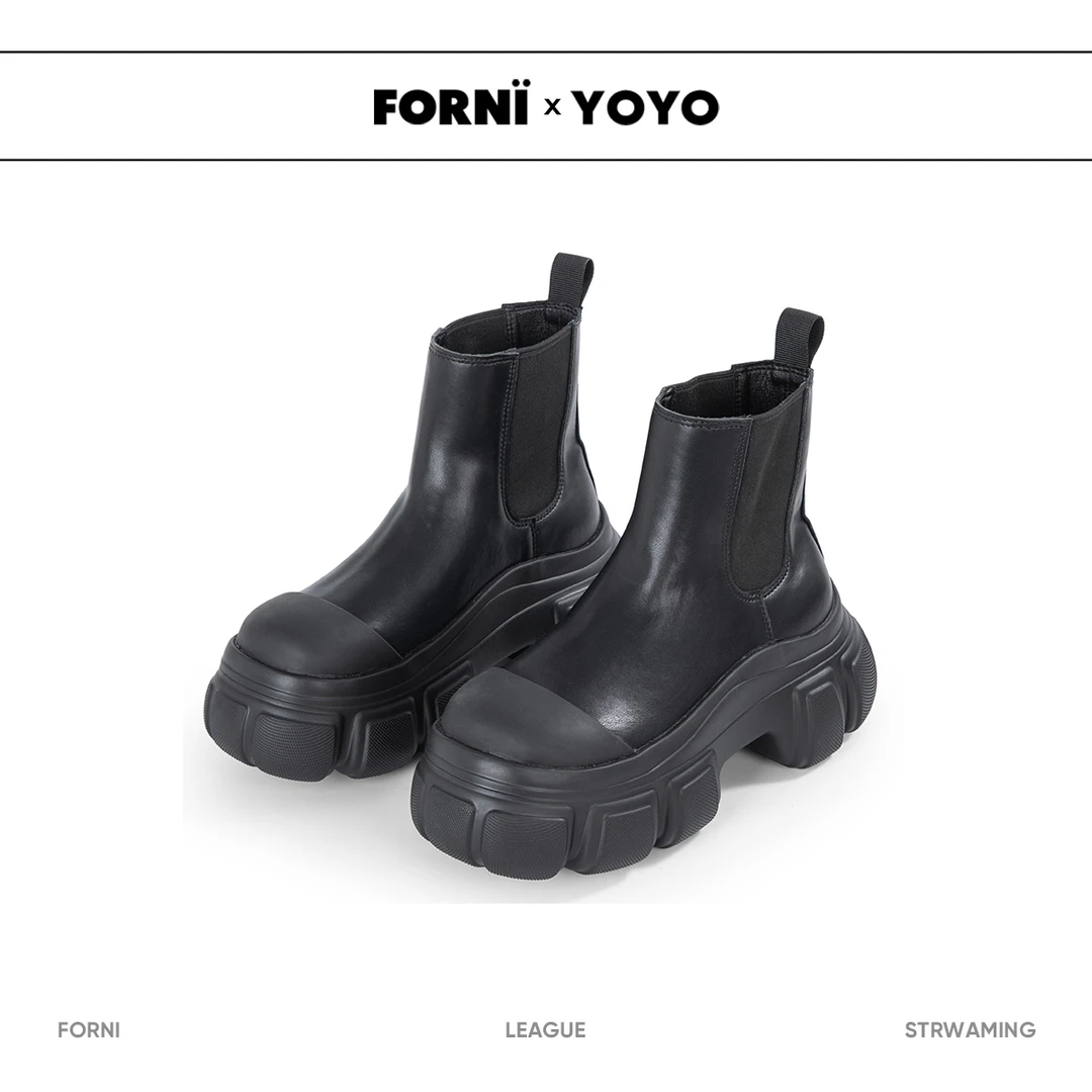 FORNI 秋冬潮流时尚百搭休闲圆头百搭秋季厚底切尔西靴