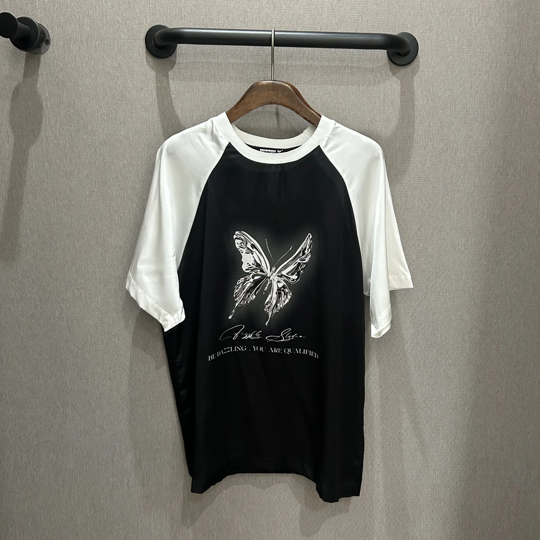 Fizzfly设计师品牌25夏季新品 银色发光蝴蝶 真丝T恤