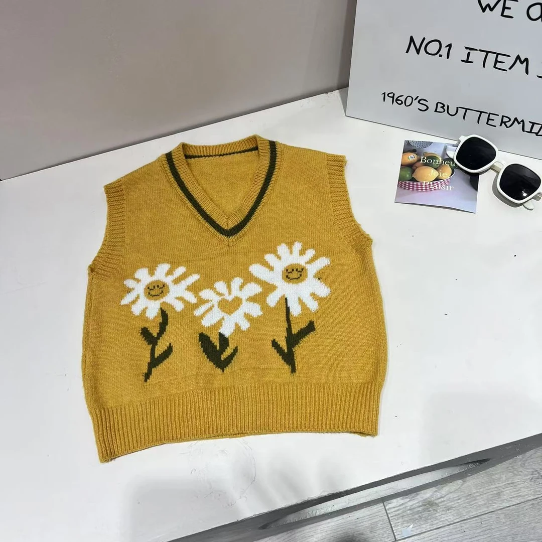 2025年秋季新款儿童马甲休闲百搭圆领宽松时尚洋气50115黄色马甲