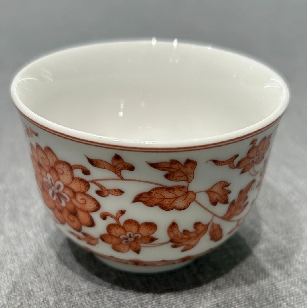 景德镇弈聪釉里红主人杯陶瓷手绘杯拍一发三