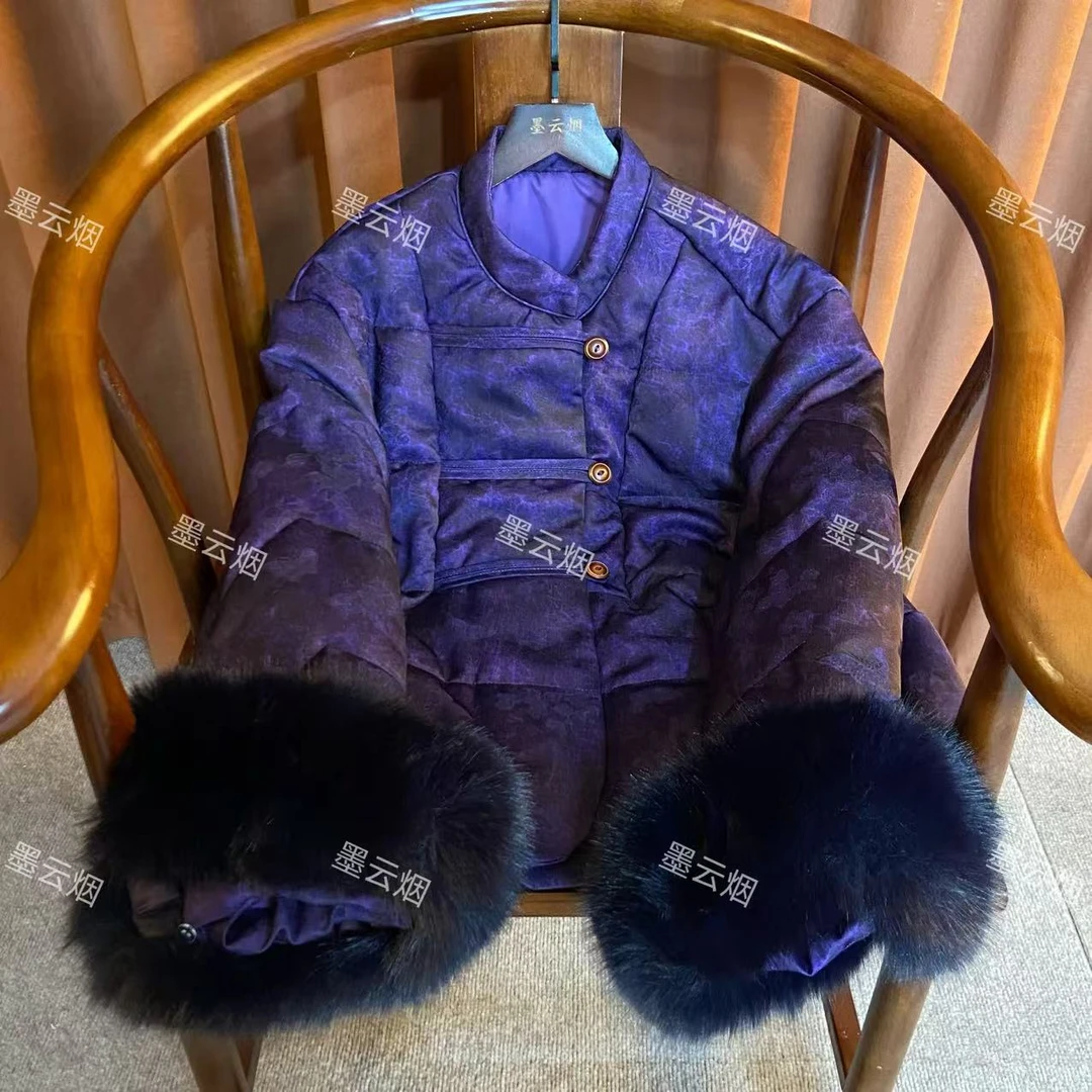 【月容】新中式羽绒秋冬厚款网红提花潮流扣款女装