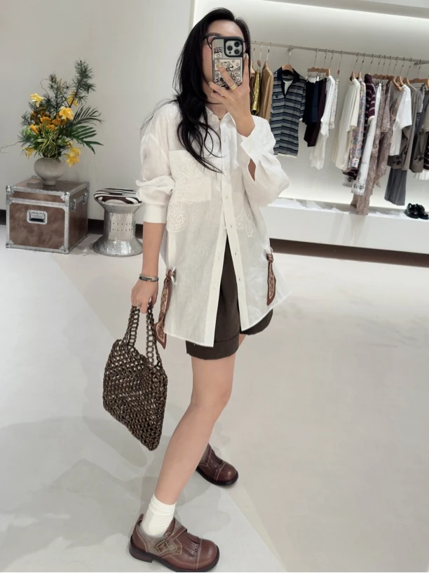 GEORGETTEQ乔齐 设计师品牌 小众新款蕾丝装饰衬衫