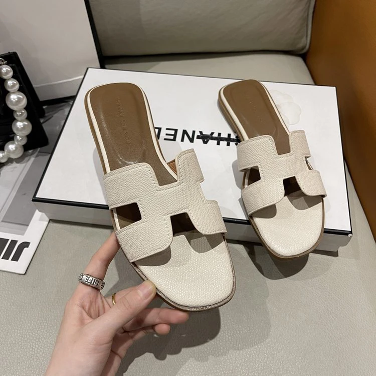 平底方头百搭H拖鞋仙女风一字拖凉鞋镂空休闲夏季外穿0.4ins