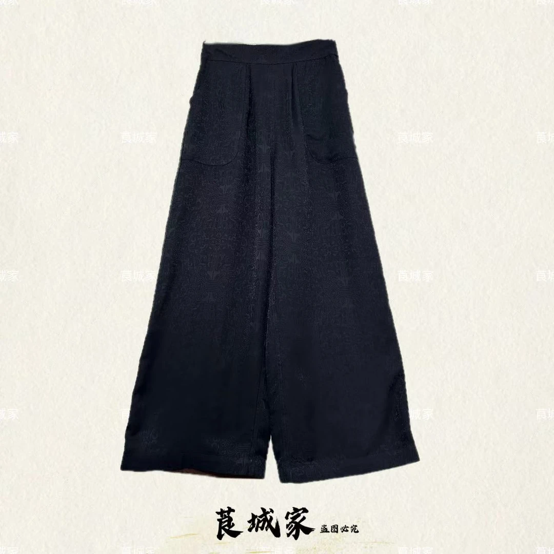 K1923梦生 新中式设计款提花双面穿半松紧直筒裤