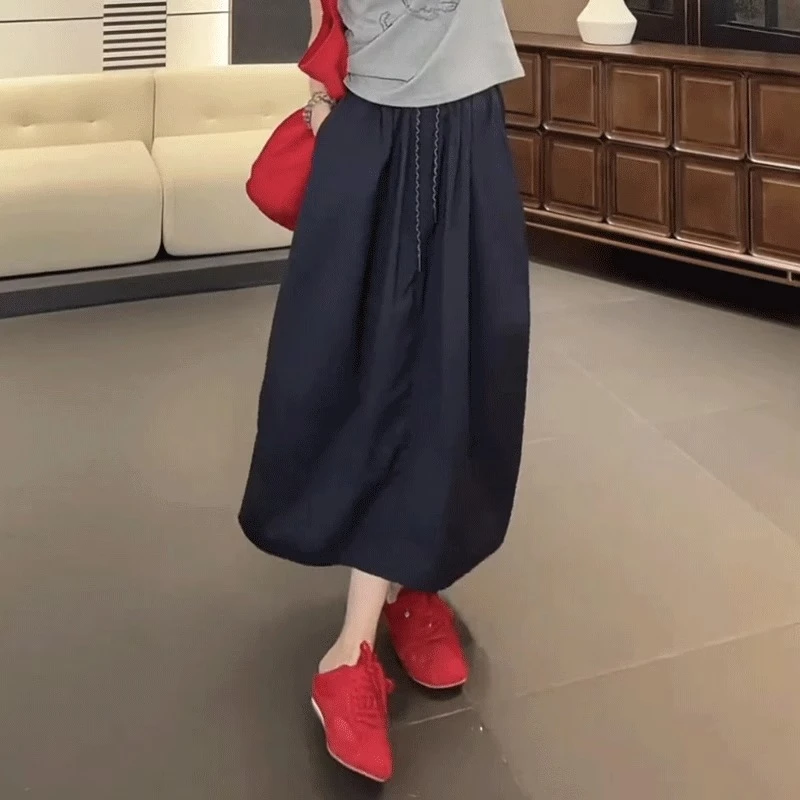 小个子休闲花苞休闲半身裙女2025夏季新款显瘦简约a仔裙南瓜裙