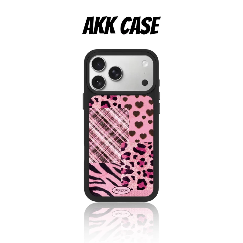 AKK拼接粉系豹纹韩国进口磁吸二代菲林防摔手机壳适用苹果16PM15