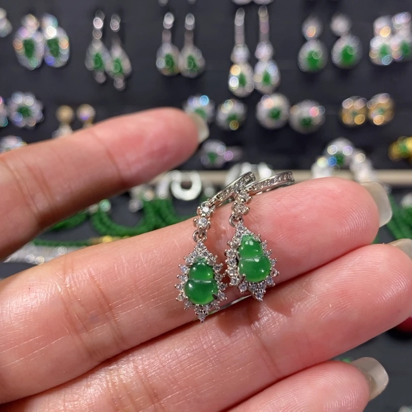 【闪购商品】翡翠耳饰银S925镀金镶嵌