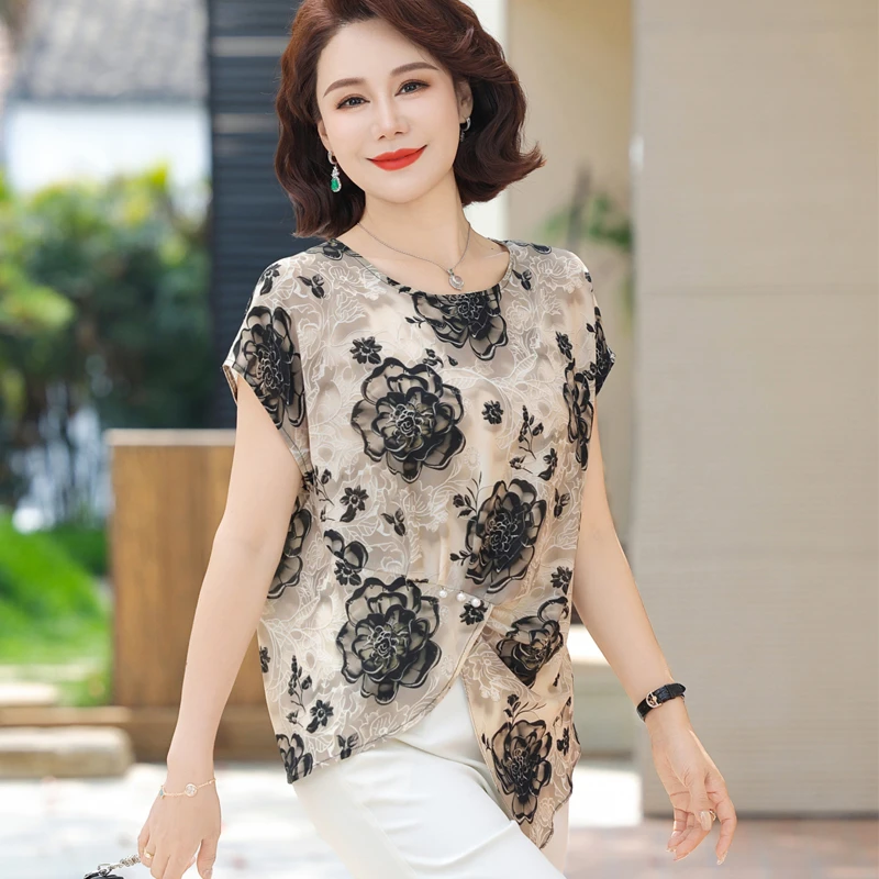 母亲节妈妈夏季新款上衣2025洋气时尚套装中老年女装40-50岁T恤