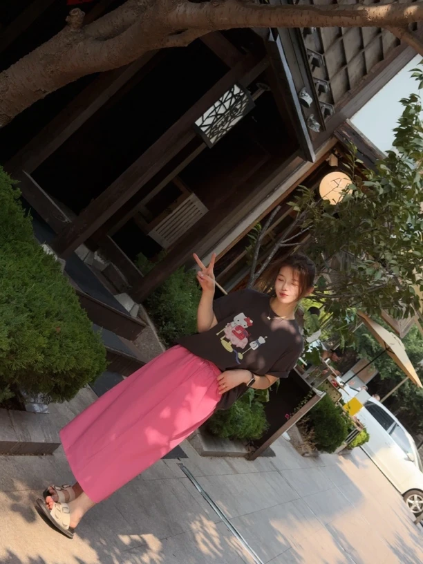 배추❤️泡菜国好看的高级感树莓粉网红棉麻半身裙尺码棒棒百搭显瘦