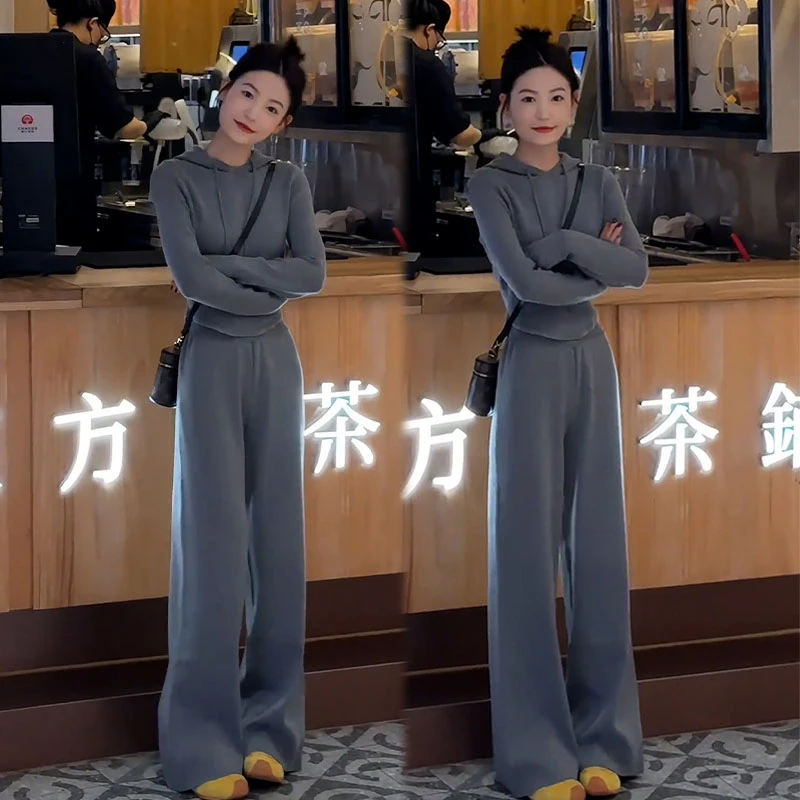 2025秋季新款设计感时尚套装百搭通勤长袖卫衣女休闲阔腿裤两件套