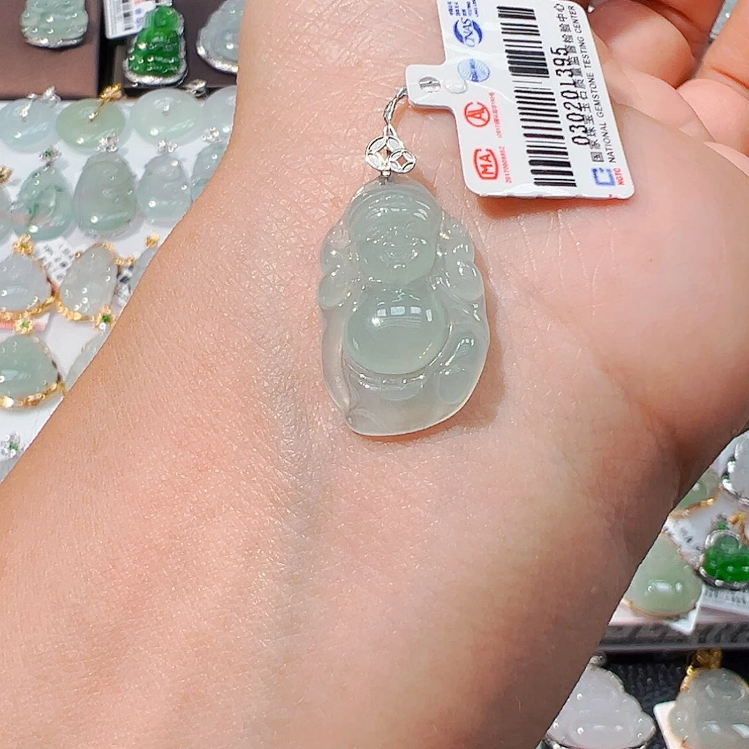 吊坠(不含链)18K金镶嵌翡翠财神爷
