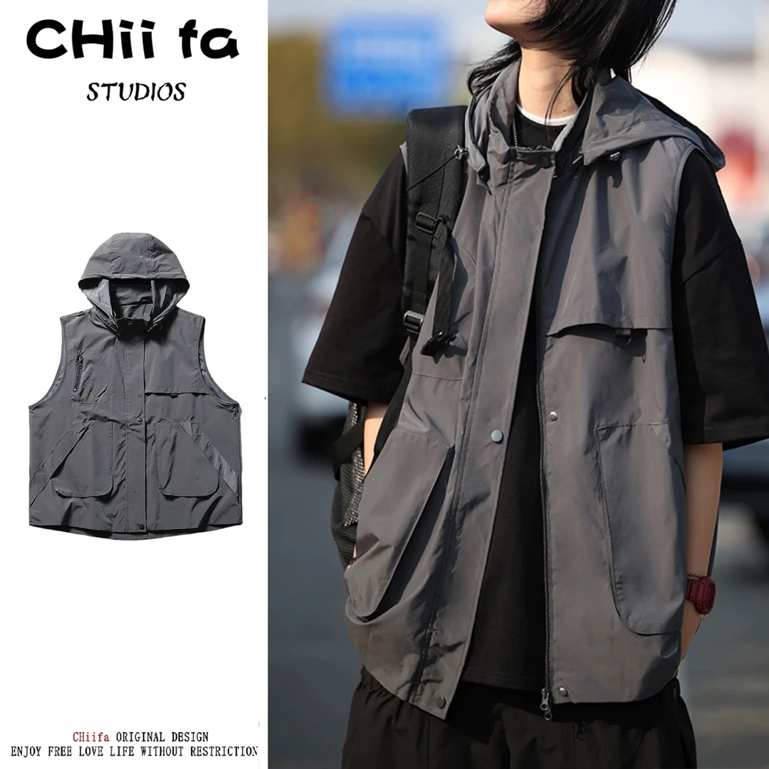 CHiifa 日系复古机能风工装马甲男夏季百搭外穿无袖背心坎肩外套