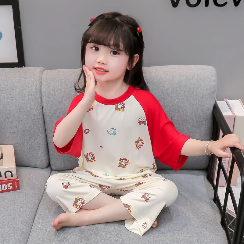 女童哪吒莫代尔睡衣夏季薄款女孩空调服夏款短袖儿童装家居服套装