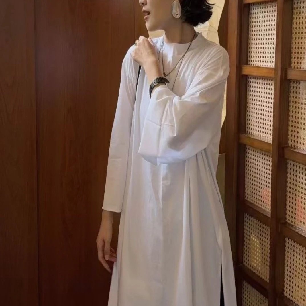 【刘小胖】定制匹马棉中长款纸片人侧开高杈九分袖上衣