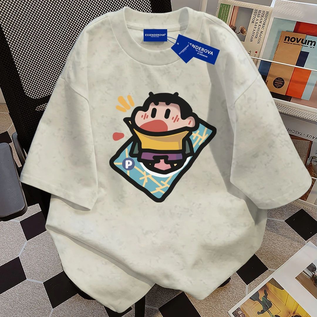 100%纯棉卡通可爱字母扎染短袖t恤男女夏季文艺复古圆领情侣上衣