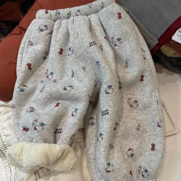 女童裤子2025冬季儿童新款超可爱kt猫满印束脚卫裤女孩保暖加绒裤