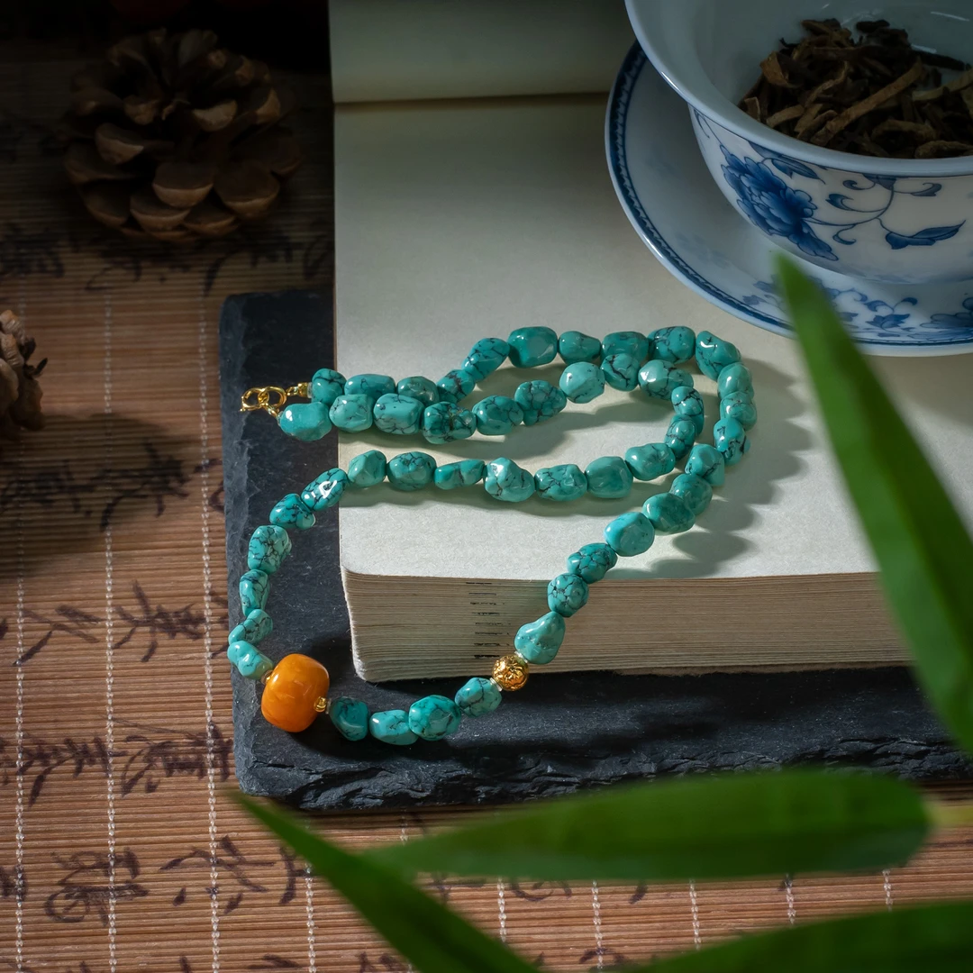 【世间臻宝】18K绿松随型DIY项链/多样性发一件/Q1451/40cm±/6mm/5