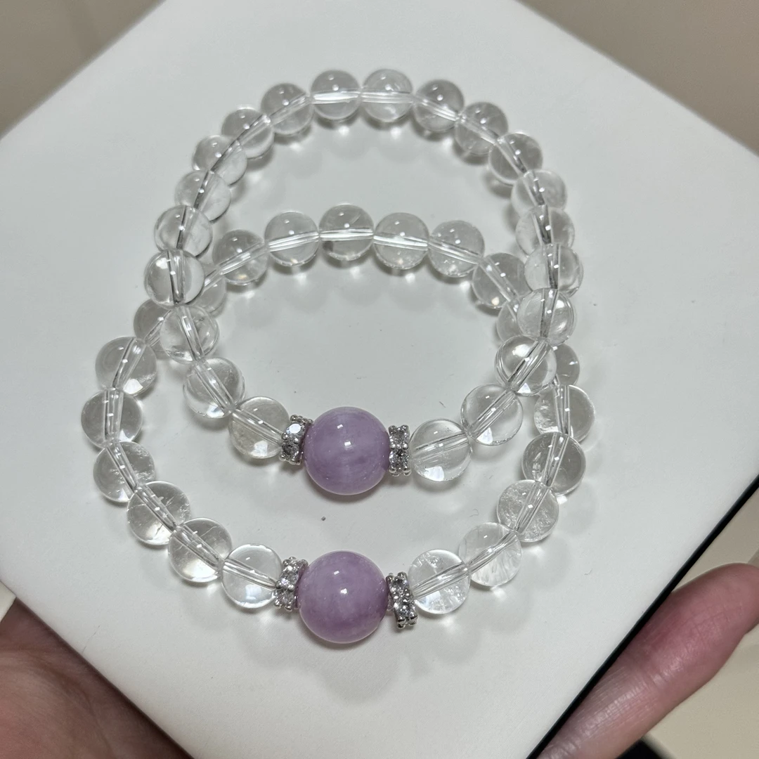 白水晶DiY紫锂辉单圈手串女款