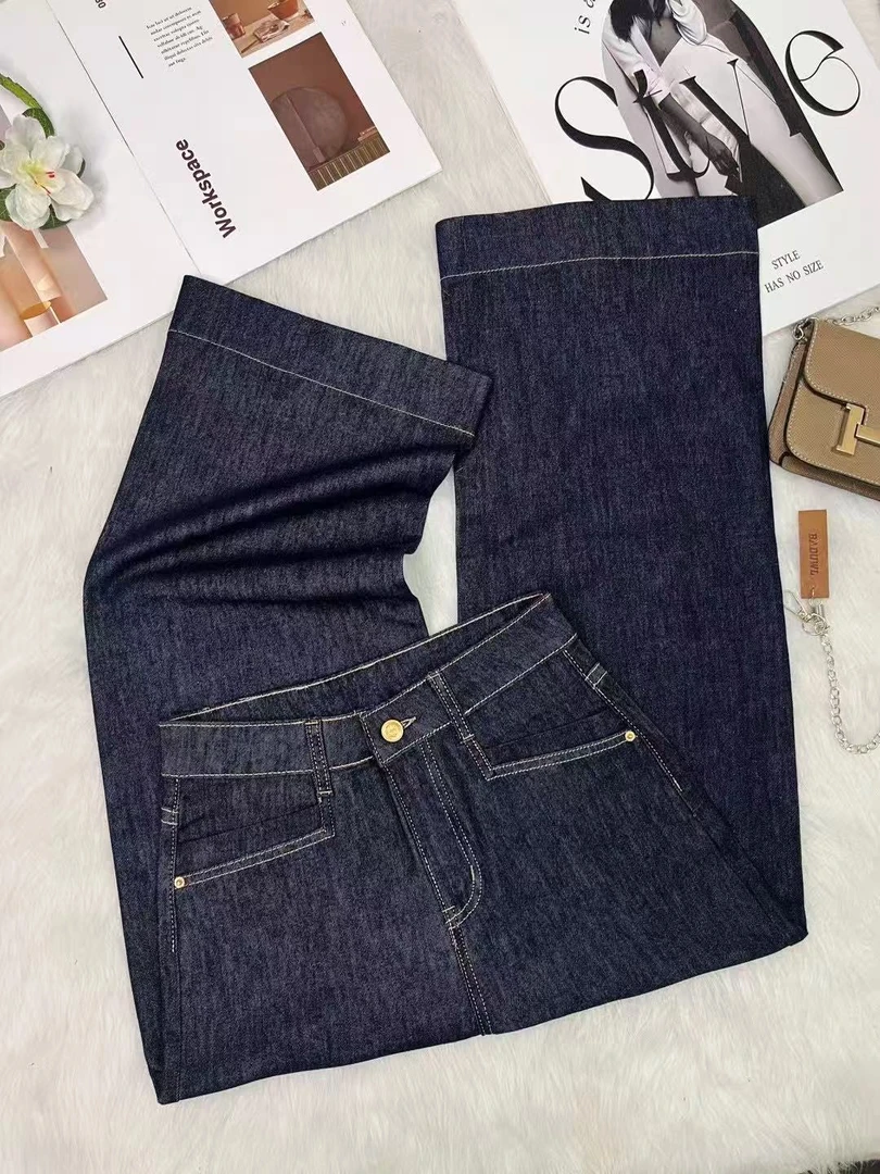 薄款【丹宁蓝九分裤】#6681夏季薄款女装牛仔裤高腰阔腿裤百搭时尚