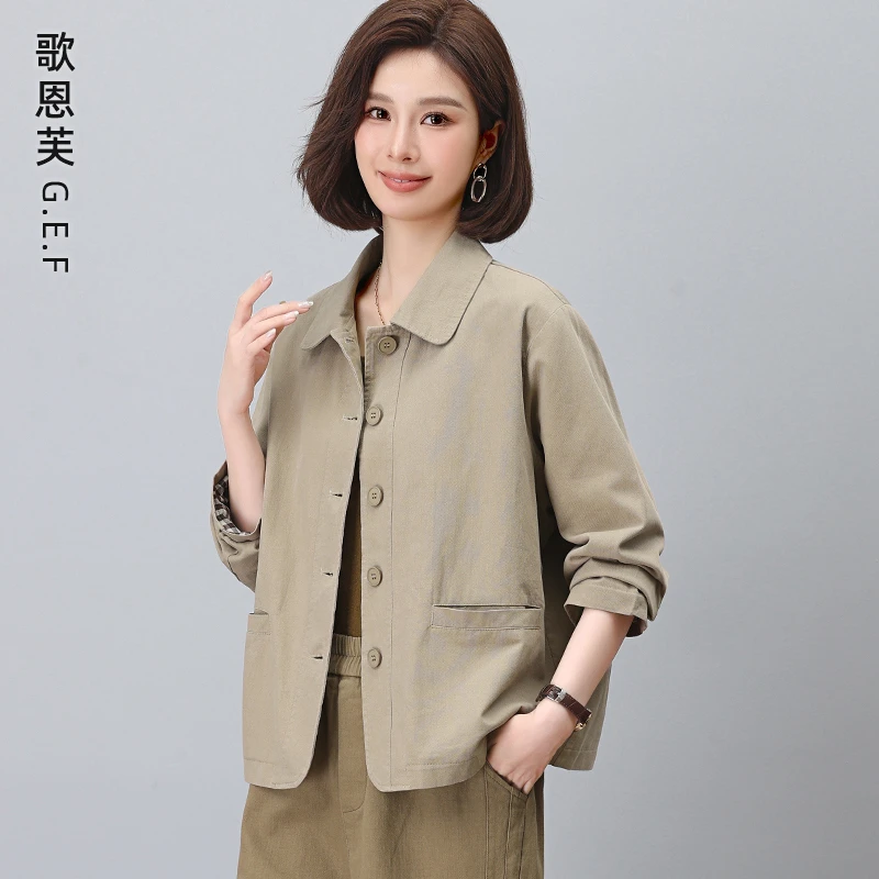 休闲外套女春秋2025新款爆款小个子洋气短款中年妈妈初秋大码外套