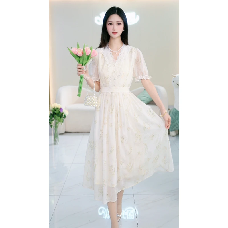 2025新款A201蕾丝浮雕刺绣优雅气质连衣裙SXL25125