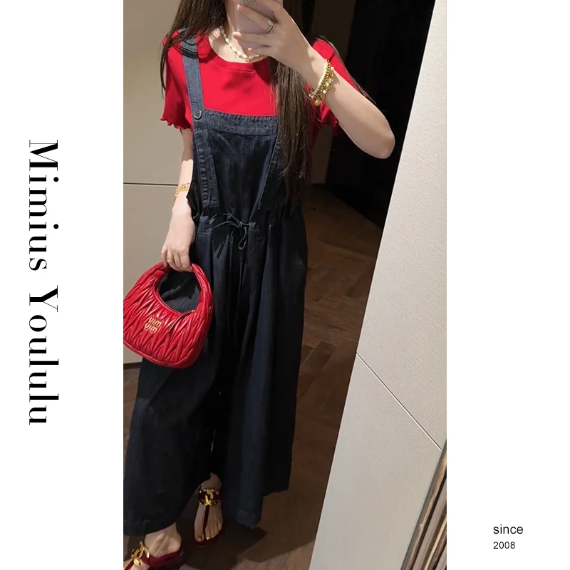 【mimius】L 复古收腰抽绳连体背带裤+百搭短袖T恤  G04355