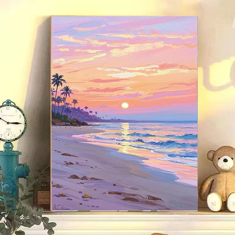 diy数字油画海边沙滩系列手工填充填色油画解压治愈系列装饰挂画
