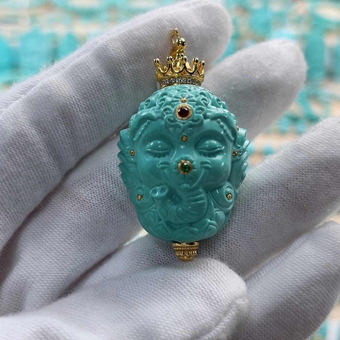 绿松石珠宝奇石18K金镶嵌