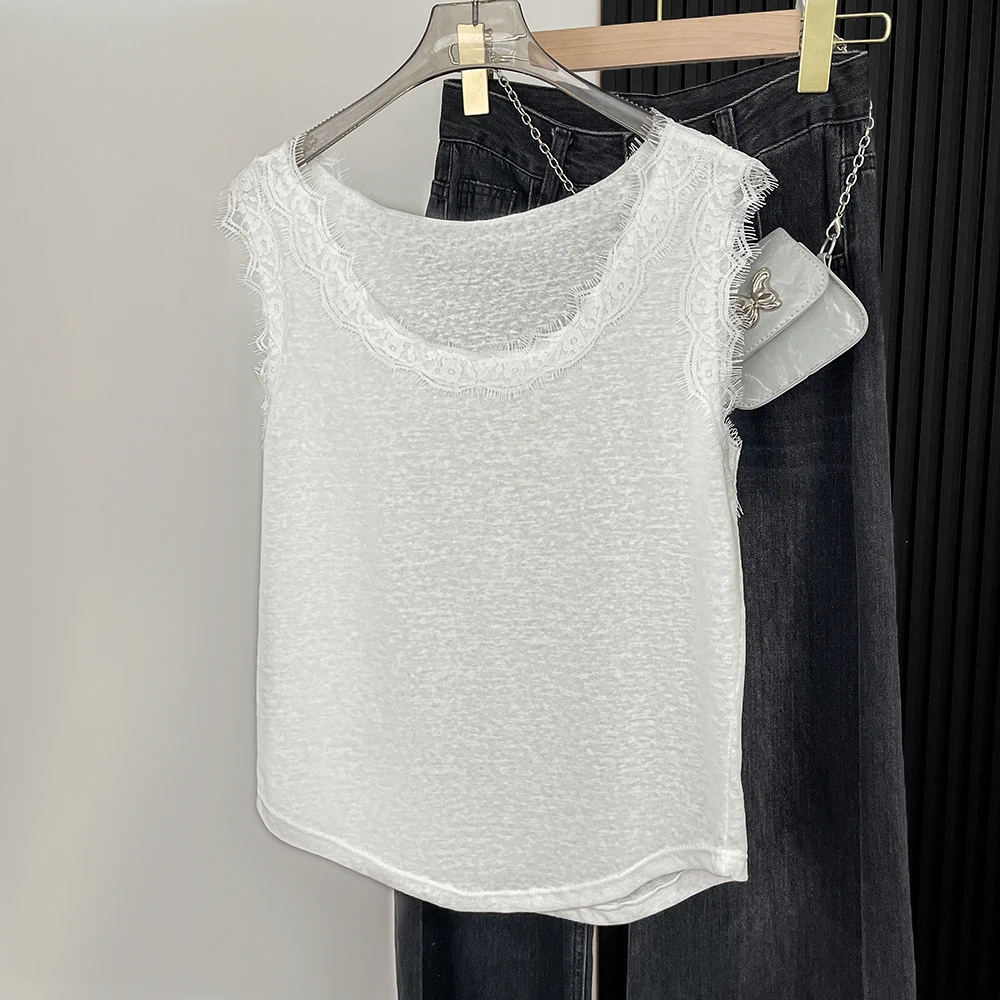 夏季新款白色拼接蕾丝吊带背心女气质大码内搭显瘦无袖衫外穿上衣