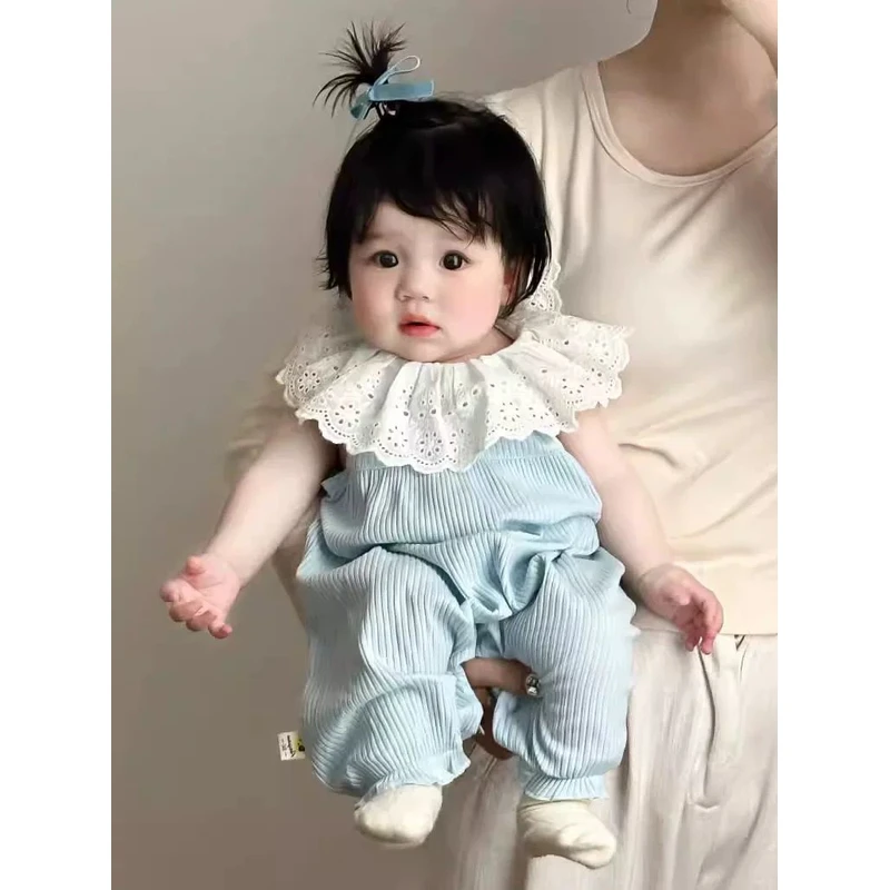 女宝宝夏装薄款衣服新生婴儿洋气无袖连体衣短爬服周岁儿童包屁衣