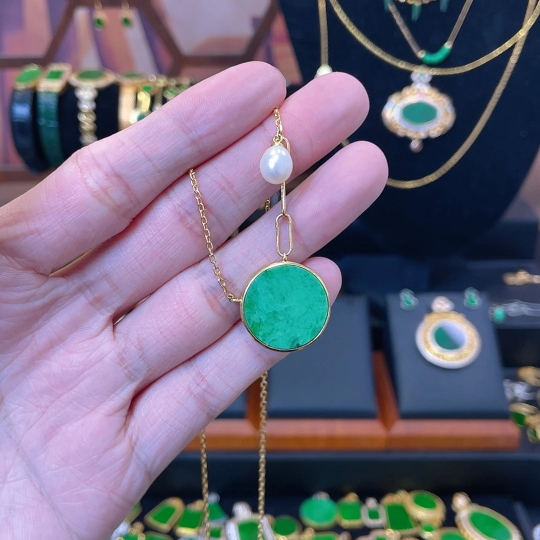 翡翠银S925镀金镶嵌吊坠(赠链)