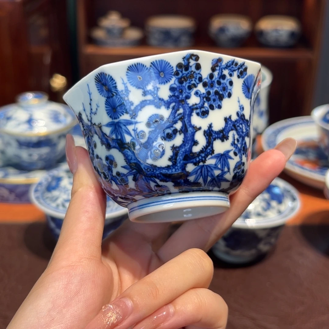 青花雯华堂手绘杯杯