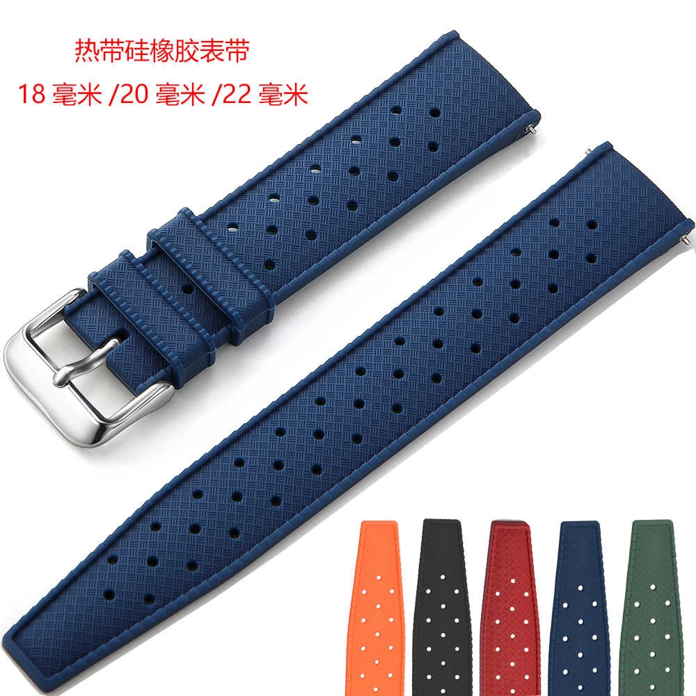 现货 通用硅胶智能表带男女替换表带防水防汗透气多孔设计20/22mm