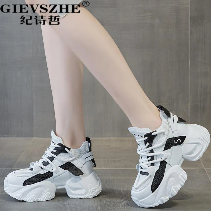 纪诗哲增高厚底老爹鞋女2025秋季新款百搭运动鞋真皮松糕底休闲鞋