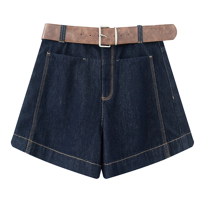 商场同款2025夏新款高腰超薄显瘦直筒阔腿A字时尚牛仔短裤女3224