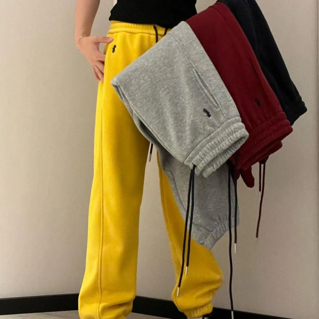 美式加绒运动裤女秋冬2025流行新款高腰宽松阔腿休闲束脚卫裤潮