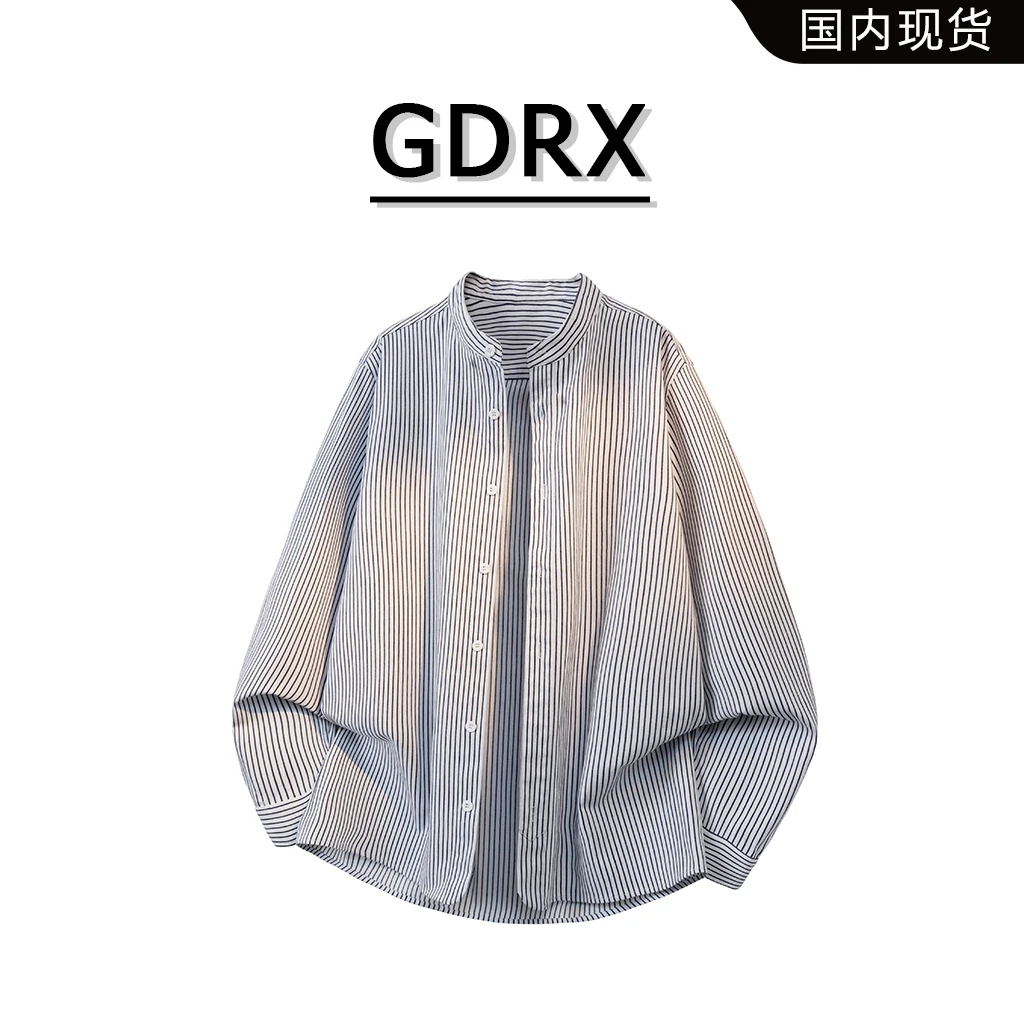 GDRX欧美风男款衬衫2025秋季潮流条纹设计感青春流行男装大码外套