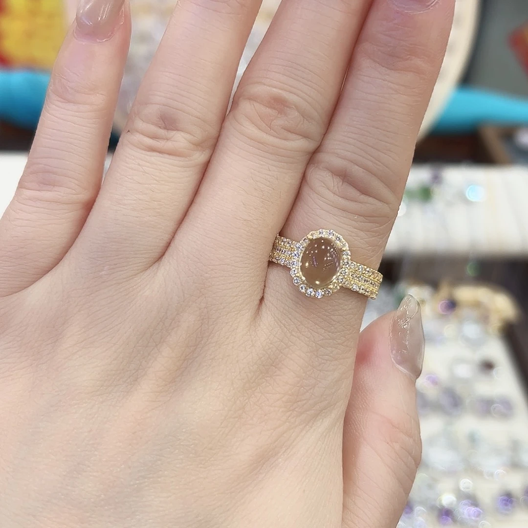 戒指黄晶银S925镀金镶嵌