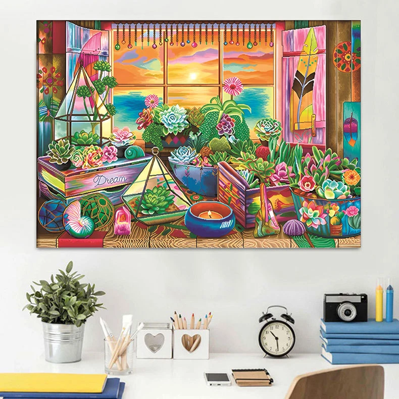 蒙娜丽莎十字绣客厅餐厅图碧花逐月【52色满绣无勾边】