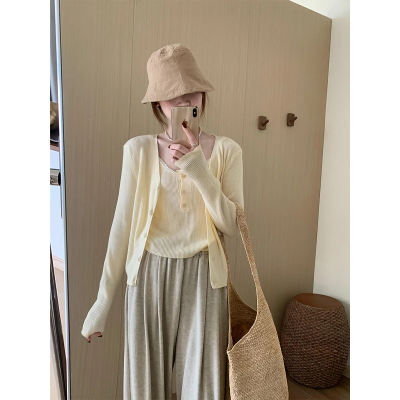 大码胖mm花边吊带上衣时尚两件套2025早春新款甜美气质简约风套装