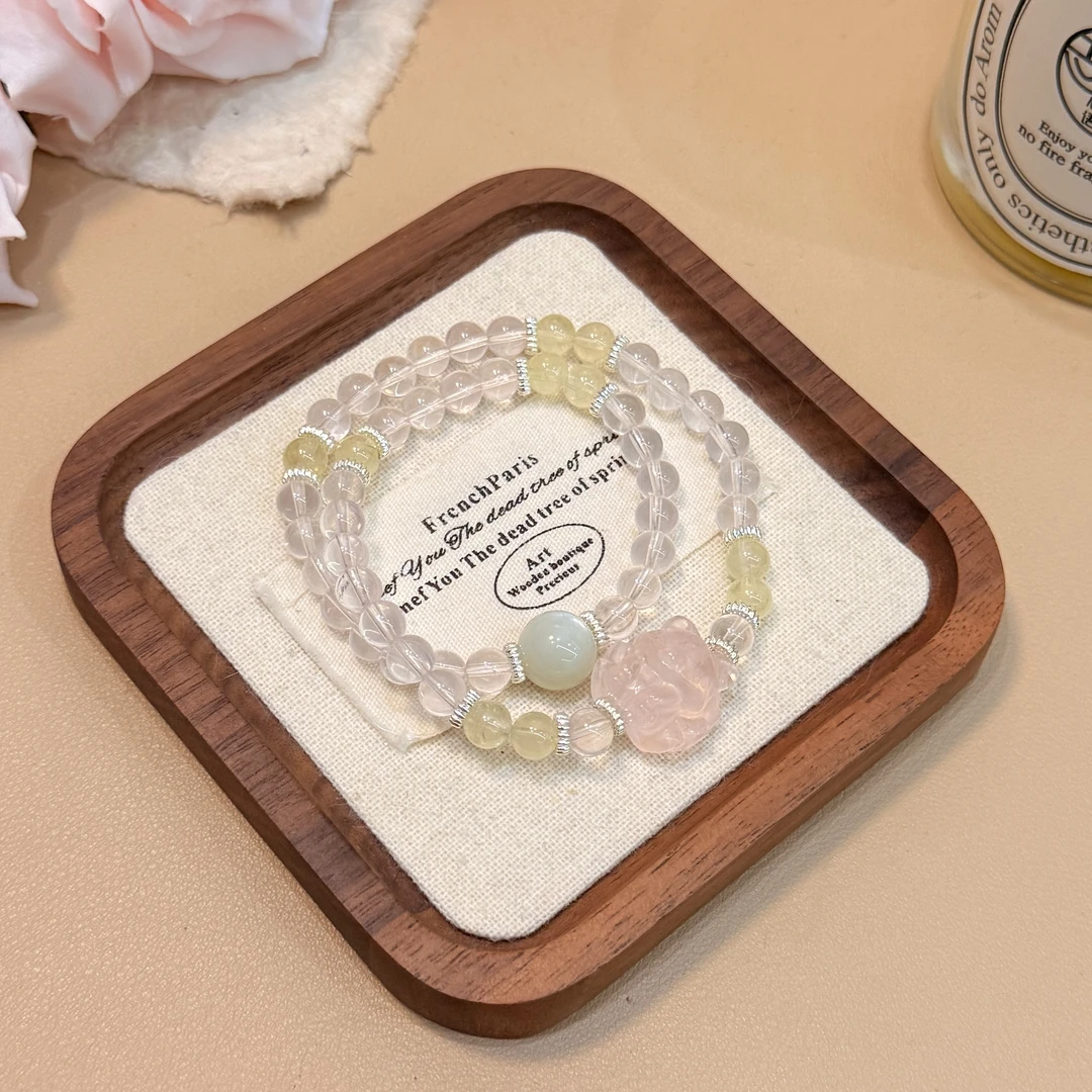 B681天然粉水晶九尾狐双层手链