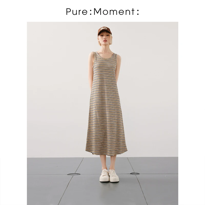 小麦檬Pure:Moment:夏季新款条纹吊带背心连衣裙4F4491531X